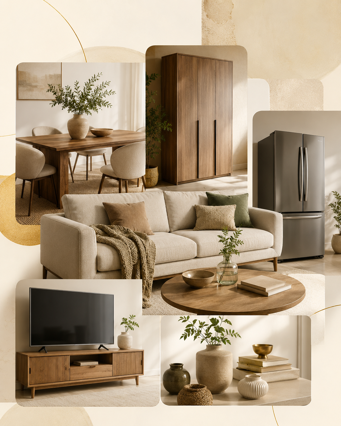 Curated second-hand home items collage